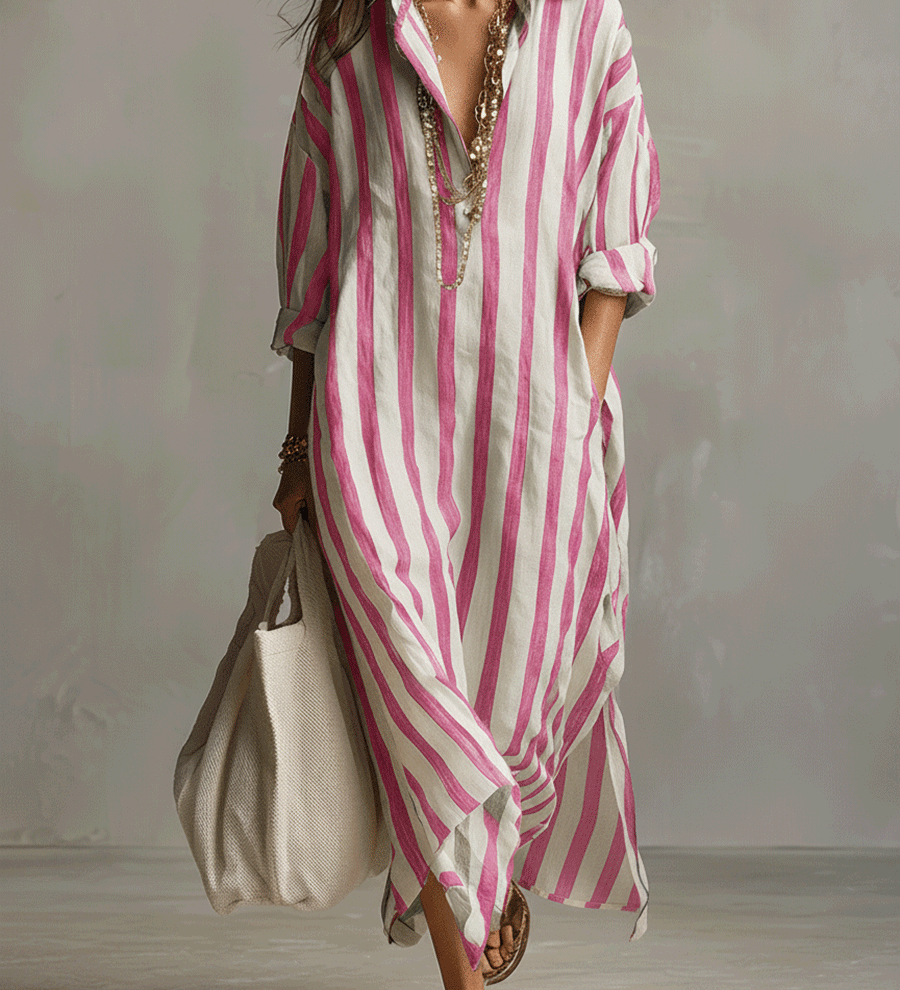Svītrainā ikdienas krekla un boho stila maxi kleita