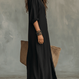 Melna boho maxi kleita ar pogām priekšā