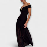 Maelie - Eleganta bezpiedurkņu maxi bodycon kleita ar ziedu apdari