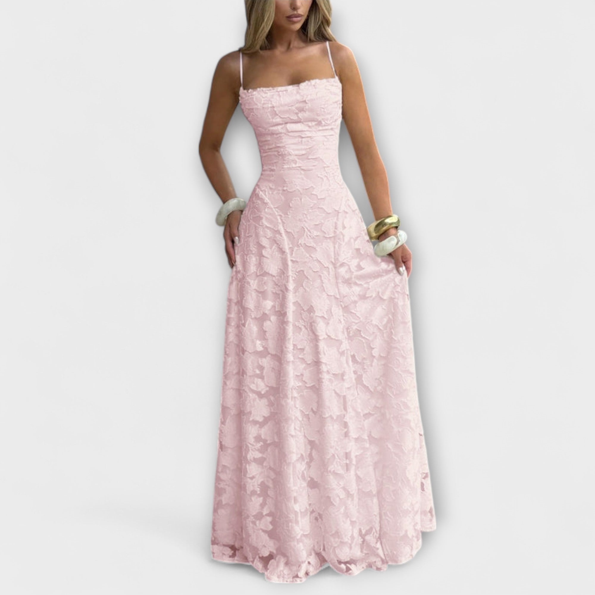Emberly - Eleganta Maxi Kleita no Žakarda Auduma