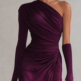 Rosalia - Elegants purpursarkans maxi kleita uz viena pleca