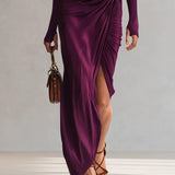 Rosalia - Elegants purpursarkans maxi kleita uz viena pleca
