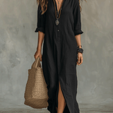 Melna boho maxi kleita ar pogām priekšā