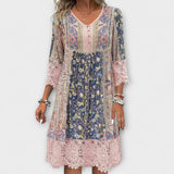Casey - Boho Kleita ar Mežģīnēm un Vintage Ziedu Motīviem