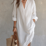 Balts Boho Midi Kleita ar Relaksējošu Stilu
