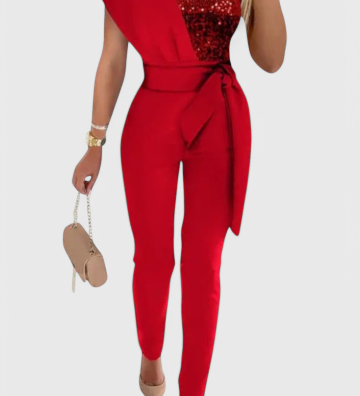 Layla One-Shoulder Jumpsuit with Sequins