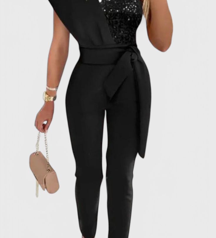 Layla One-Shoulder Jumpsuit with Sequins