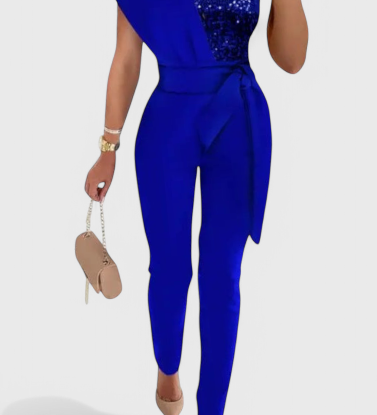 Layla One-Shoulder Jumpsuit with Sequins