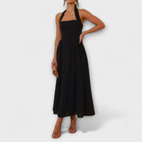 Lydia - Melna midi halter kleita ar akcentu viduklī