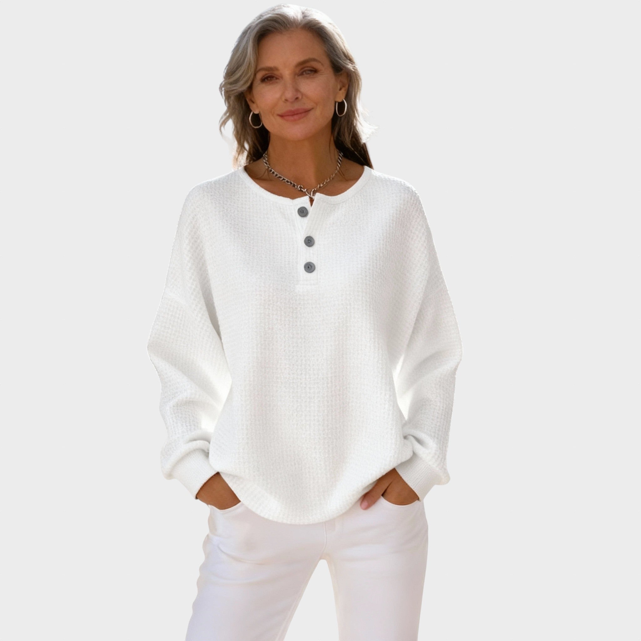 Mia - Komfortabla Henley T-krekls