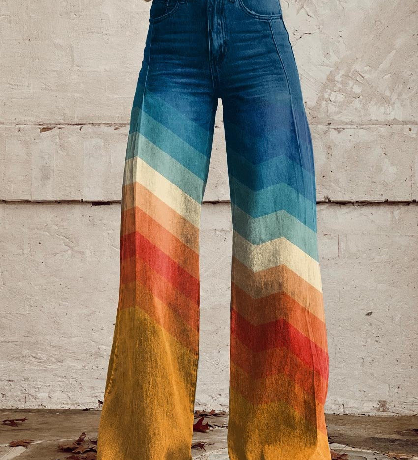 Tereza - Retro Elegance Zigzag Pattern Trousers